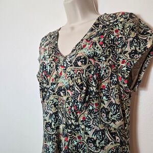 Sahalie Womens Paisley Floral V-Neck Short Sleeve Cotton Modal Midi Dress Size M